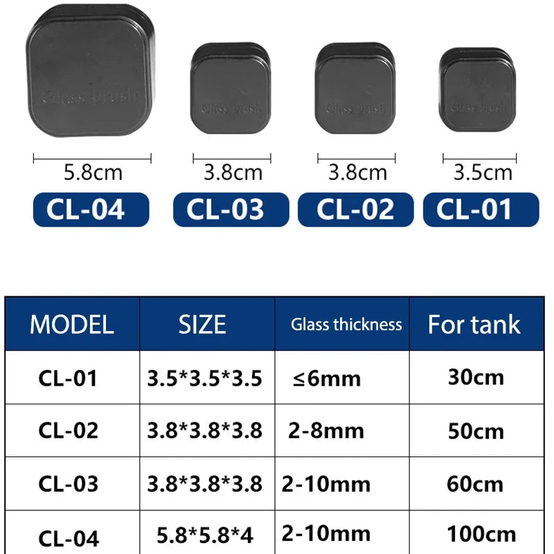 Mini Square Magnetic Brush Aquarium Glass Cleaner Scratch-Resistant Glass Cleaner Magnetic Brush for Small Aquarium Fish Tank