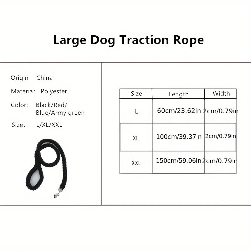 Dog leash for effective training and comfortable walking, strong and durable braid, suitable for large dogs, dog training leash