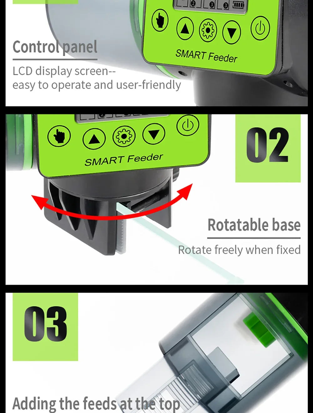 Smart Automatic Fish Feeder with Digital Timer, Electric Food Dispenser for Aquarium Tank, Easy Fill for Vacation & Holiday Feed