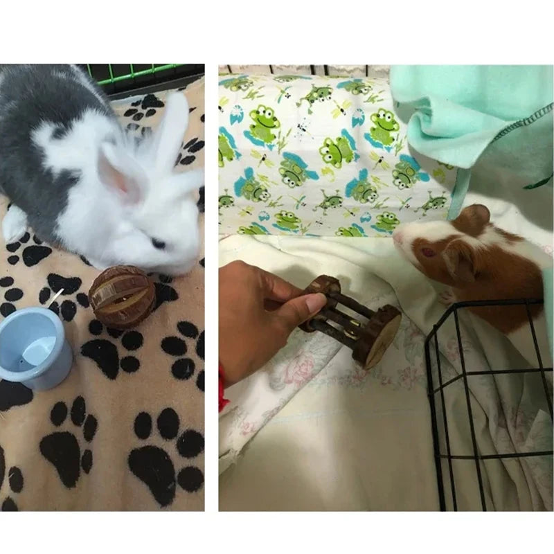 Guinea Pig Rabbit Hamster Small Animal Play Pet Roller Toys Natural Wooden Pine Dumbells Unicycle Bell Chew Chewing Braided Ball