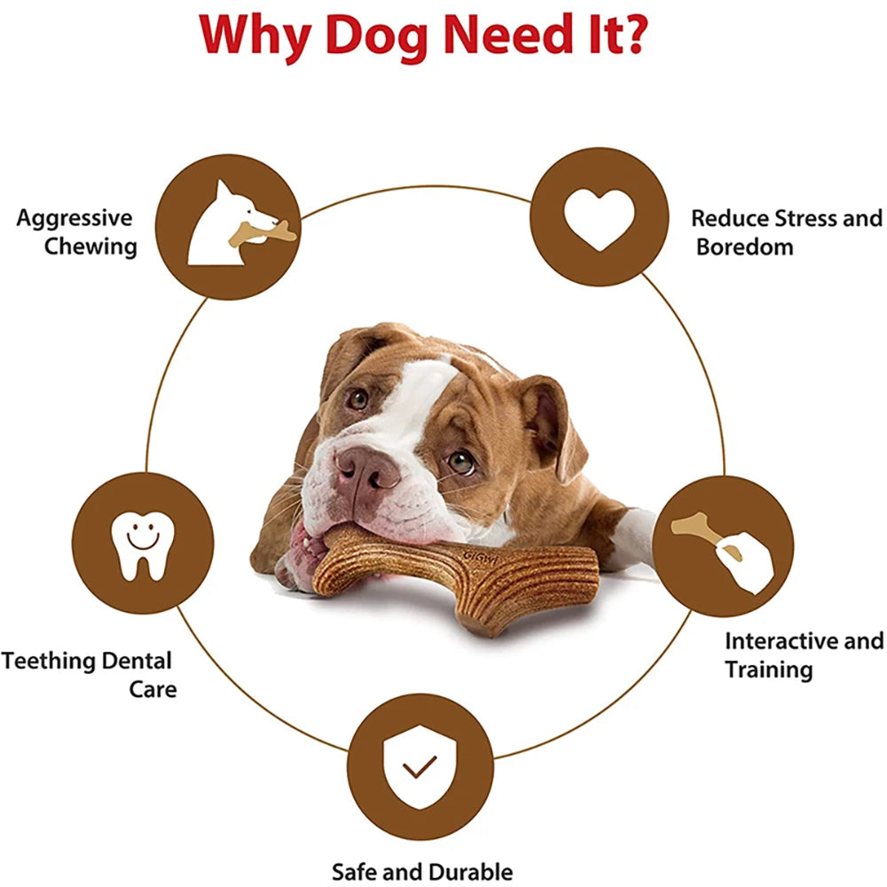 Gigwi Dog Chew Toys Real Wooden Deer Antlers for Aggressive Chewers Large Dog Chewing Indestructible Tough Durable Pet Toys Gift