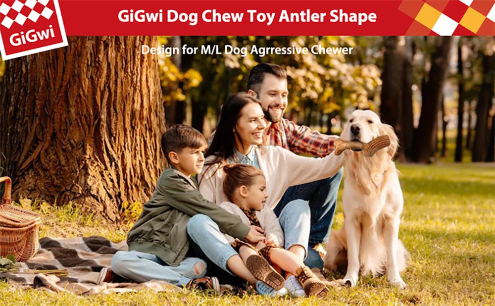 Gigwi Dog Chew Toys Real Wooden Deer Antlers for Aggressive Chewers Large Dog Chewing Indestructible Tough Durable Pet Toys Gift