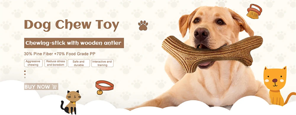 Gigwi Dog Chew Toys Real Wooden Deer Antlers for Aggressive Chewers Large Dog Chewing Indestructible Tough Durable Pet Toys Gift