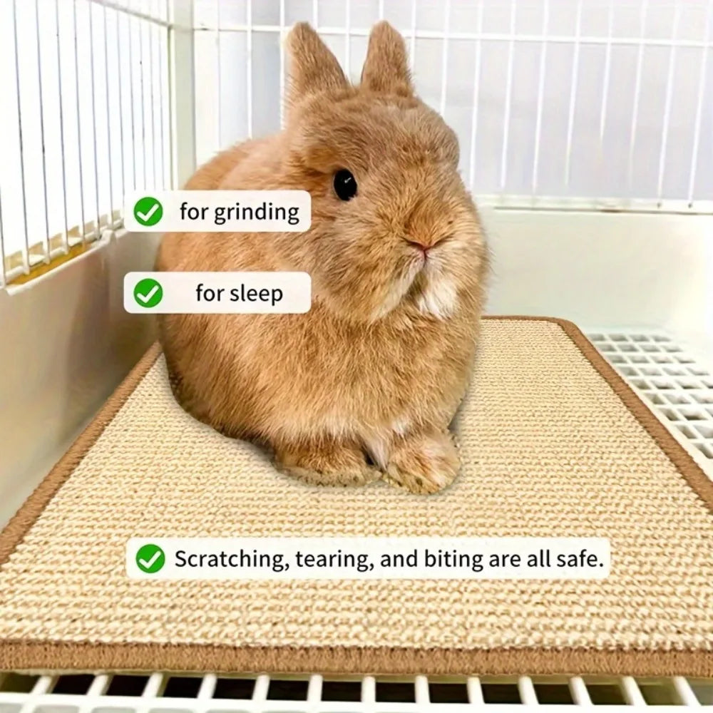 Rabbit Chew & Scratch Mat - Natural Fiber Anti-Slip Pad | Cage Bedding & Teeth Care | Small Pet Sleep & Play