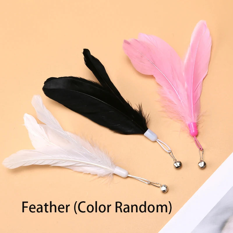 Cat Toy Cat Teaser Stick Feathers Wand Interactive Toy Detachable Feather Replacements Extended Rod Suction Cup Cat Accessories