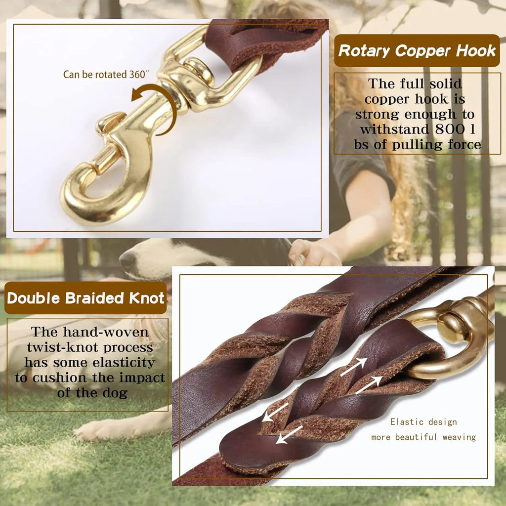 Leather Dog Leash, Heavy Duty Genuine Leather Braided Dog Leashes for Large Medium Small Dogs Shepherd Training and Walking