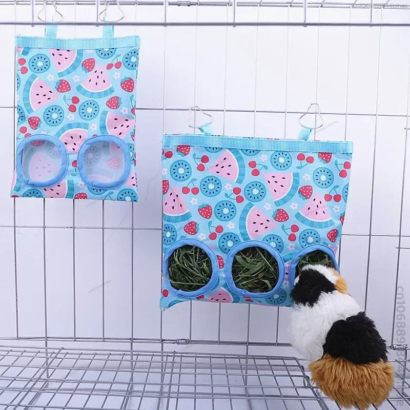 Hay Bag Hanging Pouch Feeder Holder Feeding Dispenser Container for Rabbit Guinea Pig Small Animals Pet Bunny Cage Accessories