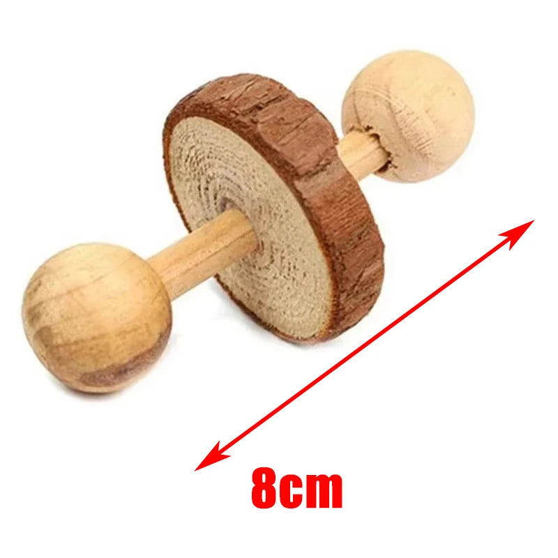 Guinea Pig Rabbit Hamster Small Animal Play Pet Roller Toys Natural Wooden Pine Dumbells Unicycle Bell Chew Chewing Braided Ball
