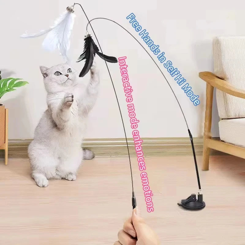 Cat Toy Cat Teaser Stick Feathers Wand Interactive Toy Detachable Feather Replacements Extended Rod Suction Cup Cat Accessories