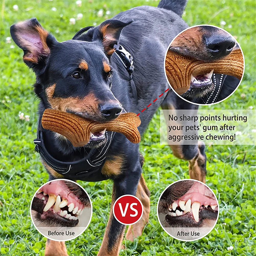 Gigwi Dog Chew Toys Real Wooden Deer Antlers for Aggressive Chewers Large Dog Chewing Indestructible Tough Durable Pet Toys Gift