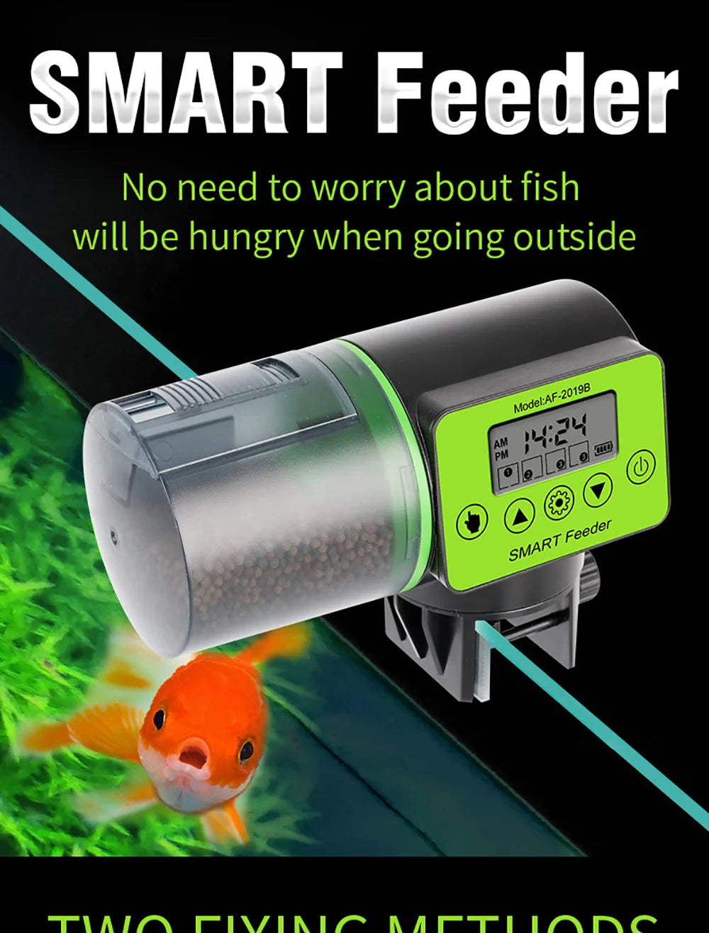 Smart Automatic Fish Feeder with Digital Timer, Electric Food Dispenser for Aquarium Tank, Easy Fill for Vacation & Holiday Feed