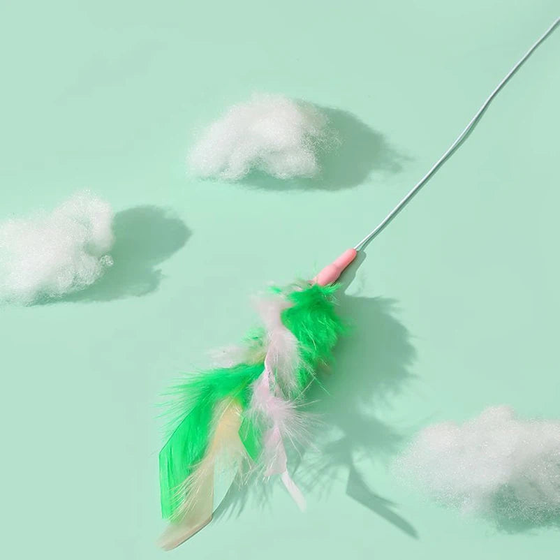 Cats Toys Feathers Wand Interactive Toy Kitten Toys with Super Suction Cup Detachable 2 PCS Feather Replacements Cat Accesorios
