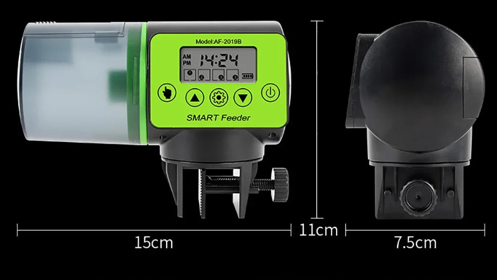 Smart Automatic Fish Feeder with Digital Timer, Electric Food Dispenser for Aquarium Tank, Easy Fill for Vacation & Holiday Feed