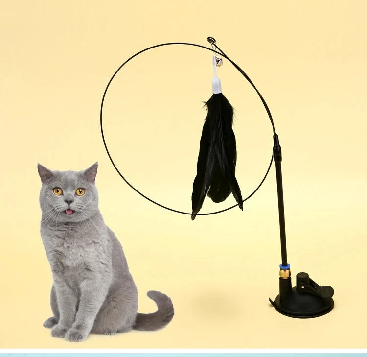 Cat Toy Cat Teaser Stick Feathers Wand Interactive Toy Detachable Feather Replacements Extended Rod Suction Cup Cat Accessories