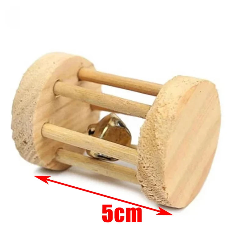 Guinea Pig Rabbit Hamster Small Animal Play Pet Roller Toys Natural Wooden Pine Dumbells Unicycle Bell Chew Chewing Braided Ball