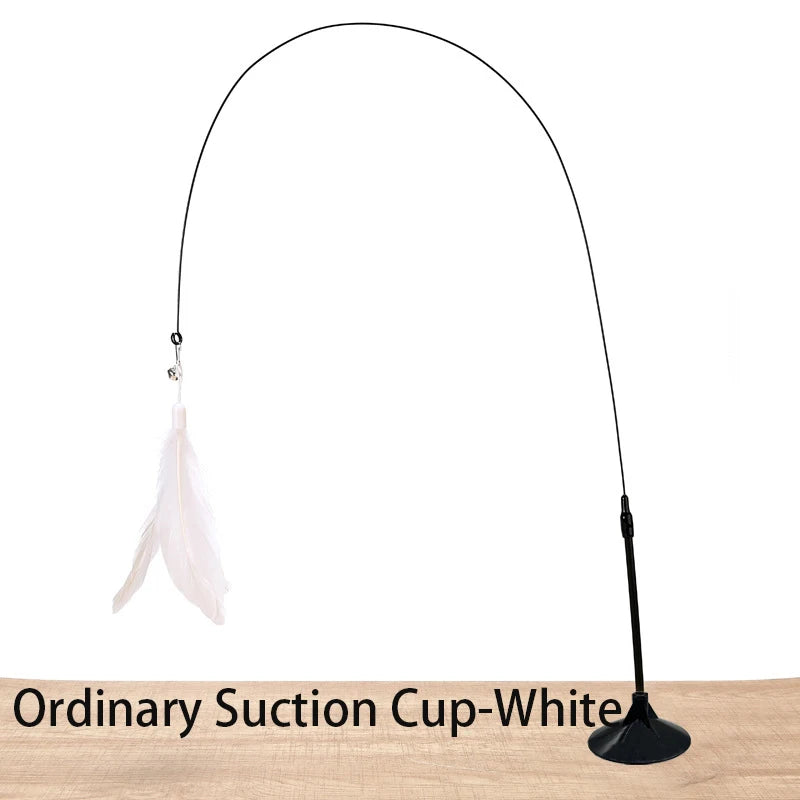 Cat Toy Cat Teaser Stick Feathers Wand Interactive Toy Detachable Feather Replacements Extended Rod Suction Cup Cat Accessories