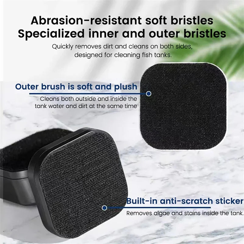 Mini Square Magnetic Brush Aquarium Glass Cleaner Scratch-Resistant Glass Cleaner Magnetic Brush for Small Aquarium Fish Tank