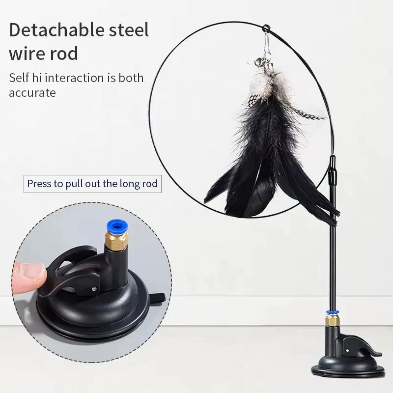 Cat Toy Cat Teaser Stick Feathers Wand Interactive Toy Detachable Feather Replacements Extended Rod Suction Cup Cat Accessories