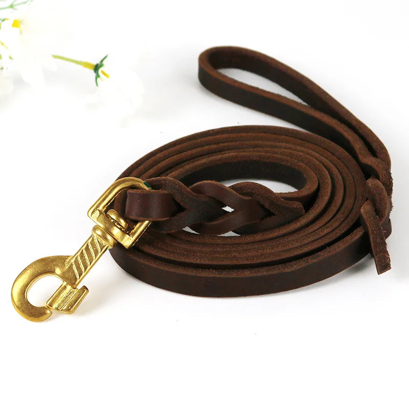 Leather Dog Leash, Heavy Duty Genuine Leather Braided Dog Leashes for Large Medium Small Dogs Shepherd Training and Walking