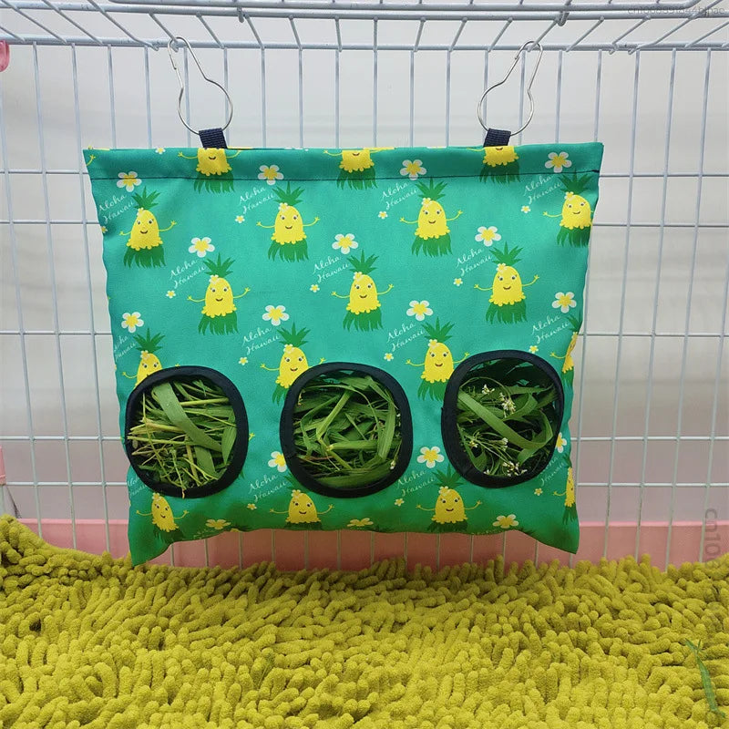 Hay Bag Hanging Pouch Feeder Holder Feeding Dispenser Container for Rabbit Guinea Pig Small Animals Pet Bunny Cage Accessories