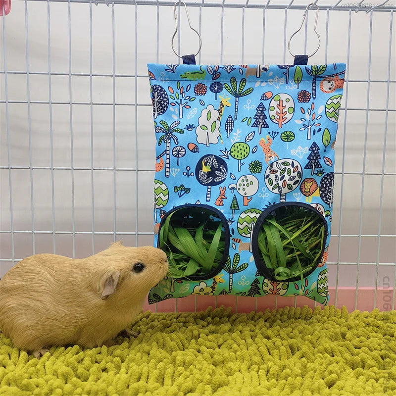 Hay Bag Hanging Pouch Feeder Holder Feeding Dispenser Container for Rabbit Guinea Pig Small Animals Pet Bunny Cage Accessories
