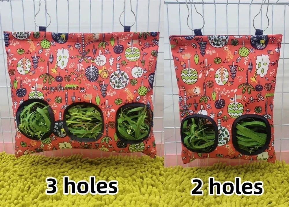 Hay Bag Hanging Pouch Feeder Holder Feeding Dispenser Container for Rabbit Guinea Pig Small Animals Pet Bunny Cage Accessories