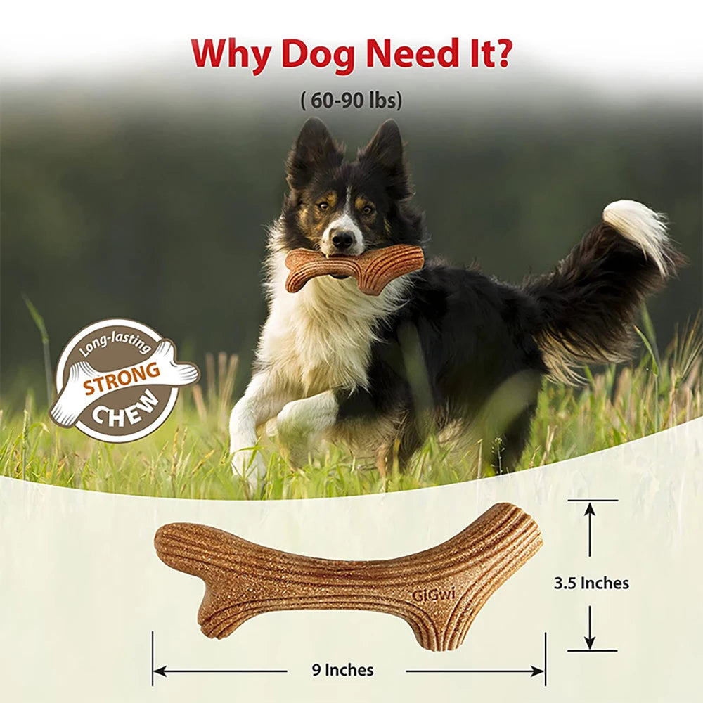 Gigwi Dog Chew Toys Real Wooden Deer Antlers for Aggressive Chewers Large Dog Chewing Indestructible Tough Durable Pet Toys Gift